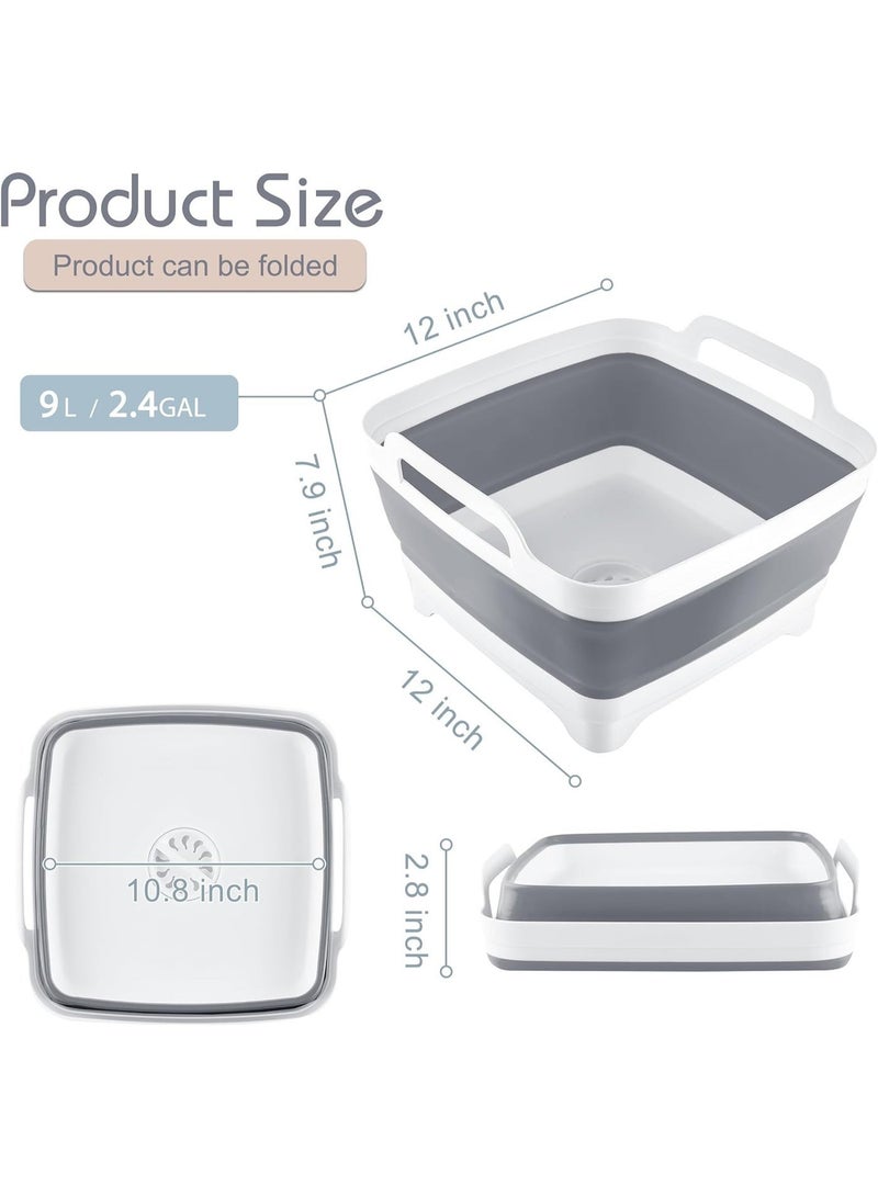 Toriseek 9L (2.4Gallon) Dish Basin Collapsible with Drain Plug Carry Handles, Space Saveing Kitchen Storage Tray Dish Wash Basin, Portable Dish Tub for Camping - Image 5