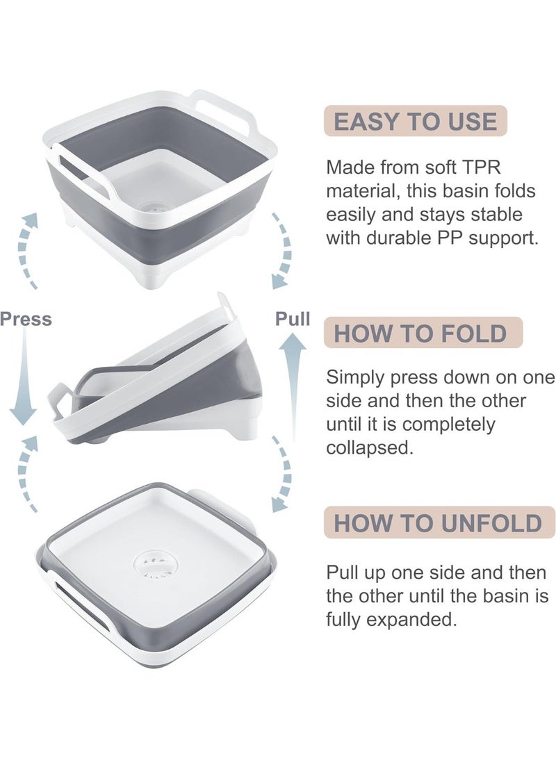 Toriseek 9L (2.4Gallon) Dish Basin Collapsible with Drain Plug Carry Handles, Space Saveing Kitchen Storage Tray Dish Wash Basin, Portable Dish Tub for Camping - Image 4