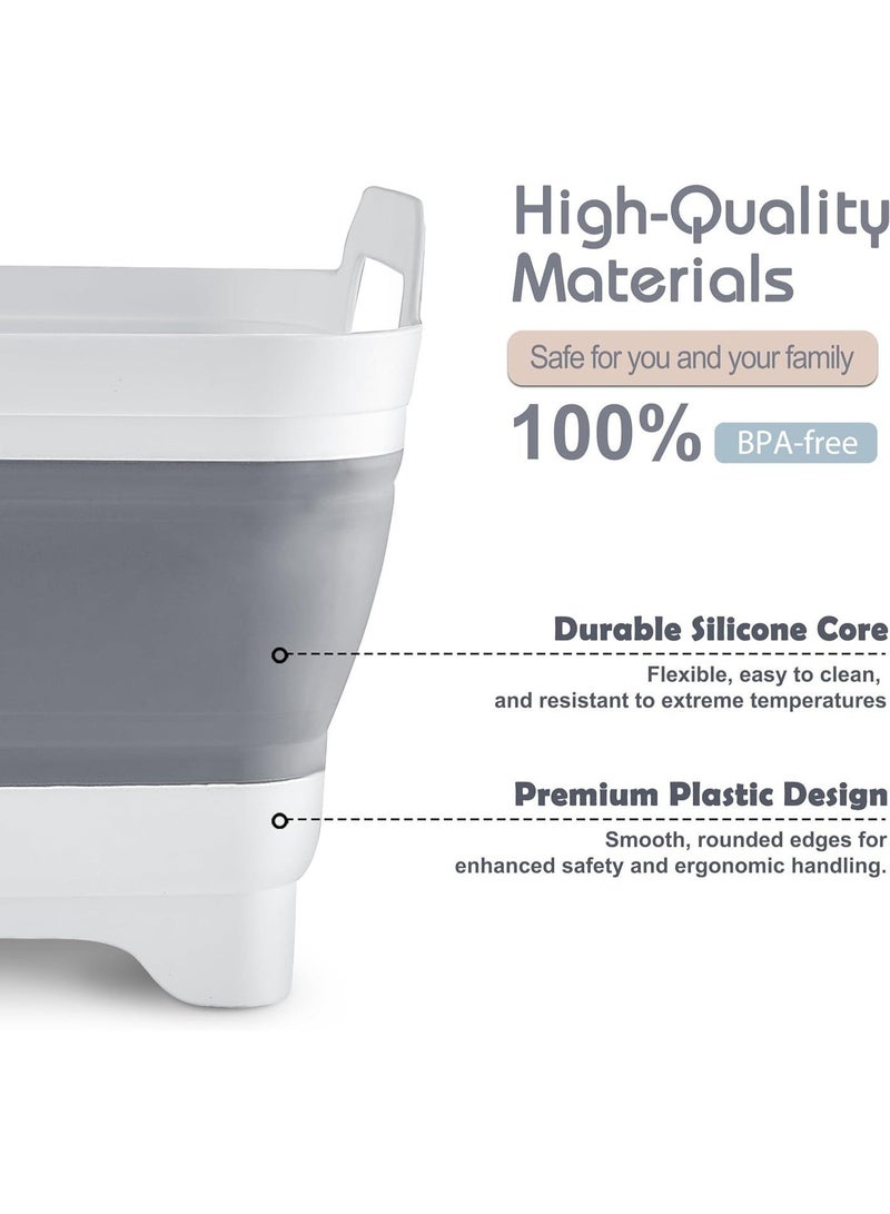 Toriseek 9L (2.4Gallon) Dish Basin Collapsible with Drain Plug Carry Handles, Space Saveing Kitchen Storage Tray Dish Wash Basin, Portable Dish Tub for Camping - Image 2
