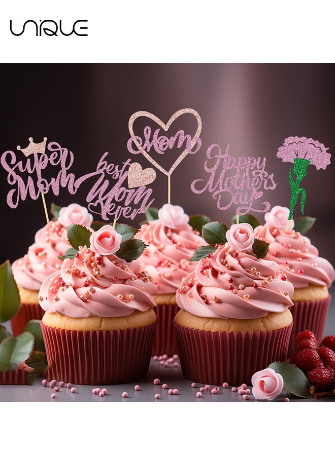 Unique - 20Pcs Mother's Day Cupcake Toppers Glitter Happy Mother's Day Cupcake Toppers Super Mom Cupcake Picks Mother Birthday Party Cake Decorations Supplies - Image 1