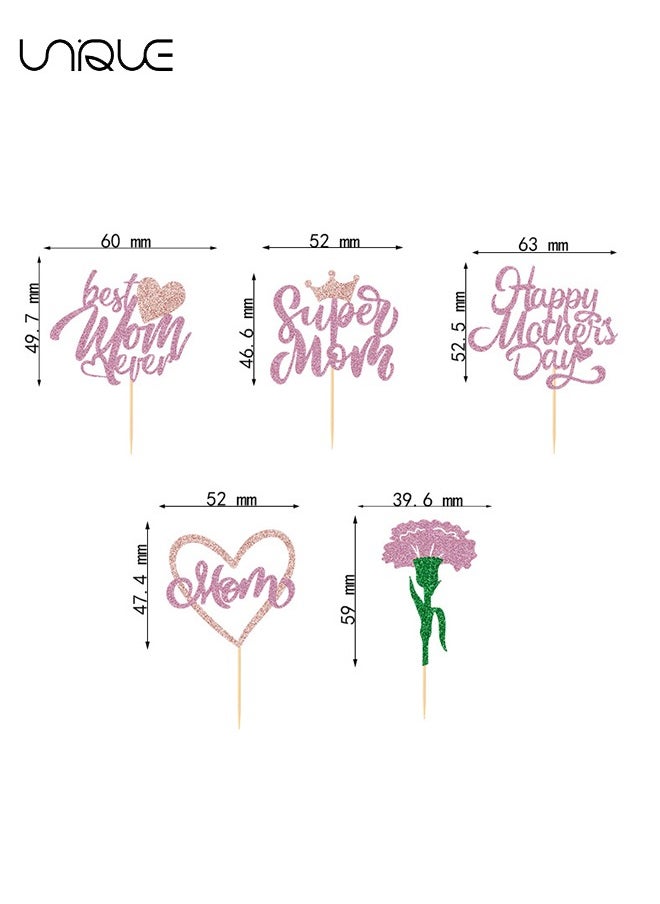Unique - 20Pcs Mother's Day Cupcake Toppers Glitter Happy Mother's Day Cupcake Toppers Super Mom Cupcake Picks Mother Birthday Party Cake Decorations Supplies - Image 1