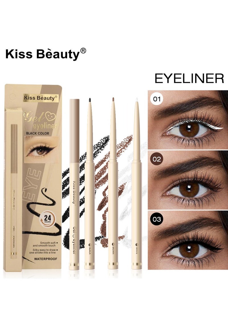 Kiss Beauty Liquid Eyeliner  Pencil 3 Colors Set - Long Lasting Ultra Slim Smooth Waterproof White Brown Eyeliner Pen - Image 1