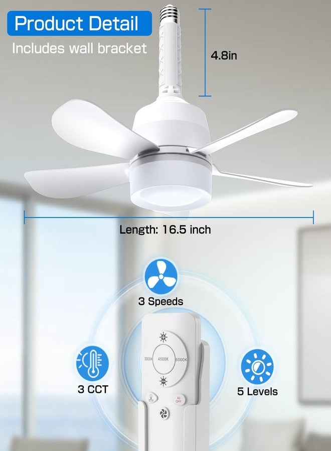 Eonini 2-in-1 Socket Fan Light with Remote, Small Ceiling Fans with Lights, 3 Colors Dimmable LED Light Bulb Fan, 1000LM, Easy Install Screw-in E26 Base for Bedroom Kitchen Garage Living Room - Image 5