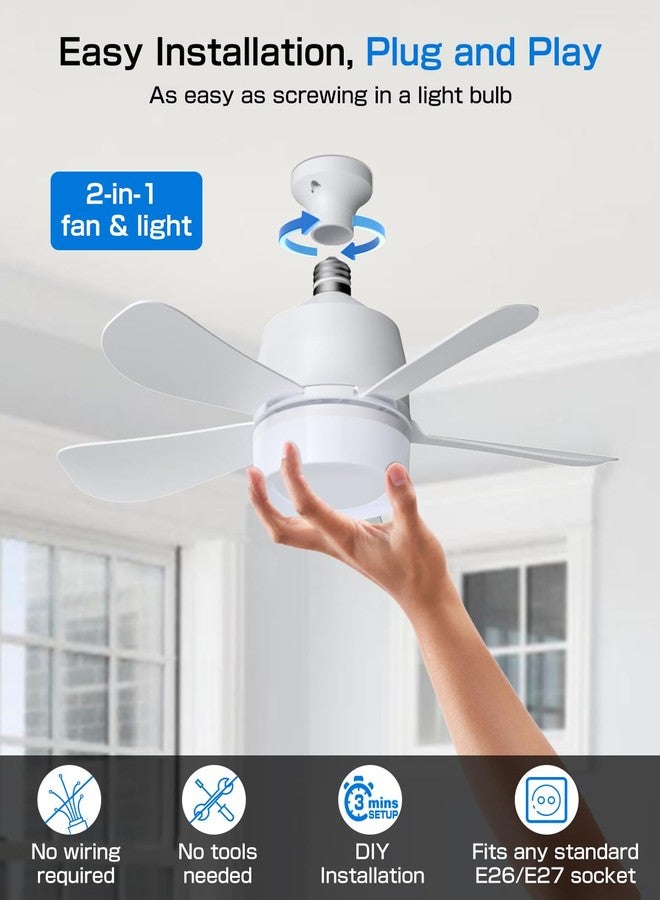 Eonini 2-in-1 Socket Fan Light with Remote, Small Ceiling Fans with Lights, 3 Colors Dimmable LED Light Bulb Fan, 1000LM, Easy Install Screw-in E26 Base for Bedroom Kitchen Garage Living Room - Image 4