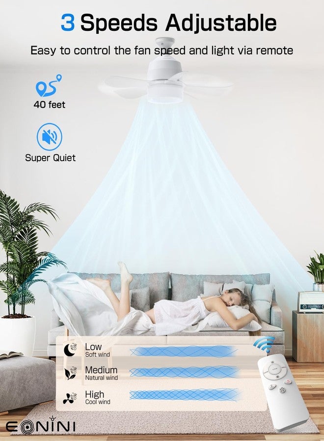Eonini 2-in-1 Socket Fan Light with Remote, Small Ceiling Fans with Lights, 3 Colors Dimmable LED Light Bulb Fan, 1000LM, Easy Install Screw-in E26 Base for Bedroom Kitchen Garage Living Room - Image 3