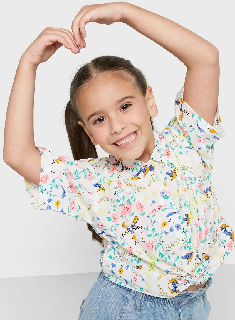Nautinati Natilene Multicoloured Floral Print Twisted Crepe Shirt Style Top