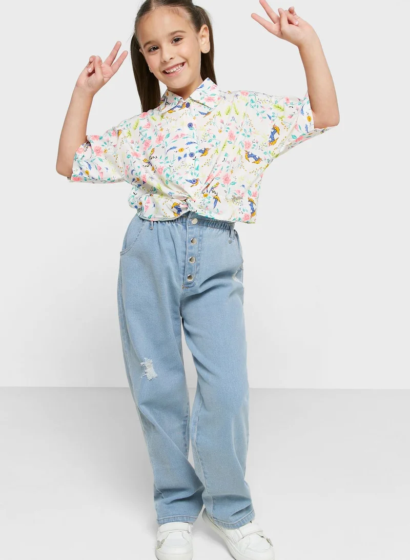Nautinati Natilene Multicoloured Floral Print Twisted Crepe Shirt Style Top