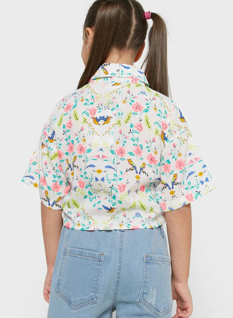 Nautinati Natilene Multicoloured Floral Print Twisted Crepe Shirt Style Top