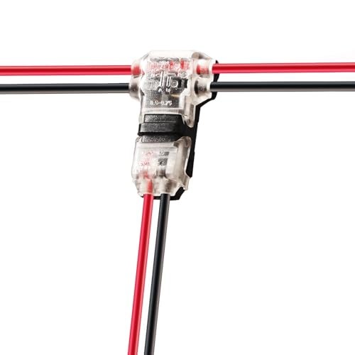 Brightfour Low Voltage Wire Connectors Solid Connection, T Tap Wire Connectors, T Type 2 Pins Wire Splice Connectors, Solderless No Stripping 3 Way Wire Connector for LED Strip, Automotive Fits 24-20 AWG 12 Pack - Image 1