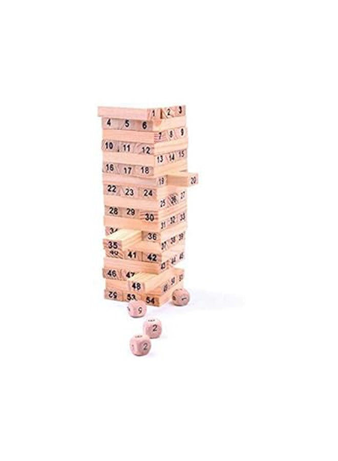 Children's Wooden Building Blocks Toy (54 Pieces Stacker / 4 Pieces Dice)