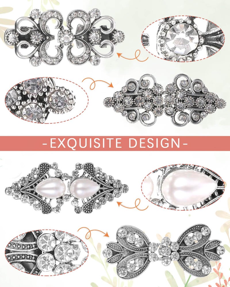 JELIEE 4 PCS Sweater Shawl Clips Dress Clip Cloak Clasp Shawl Clip Vintage Cardigan Clip Retro Cloak Brooches Silver Shawl Pins Back Cinch Rhinestone Shawl Shirt Cardigan Scarf Cinch Clips for Women - Image 4