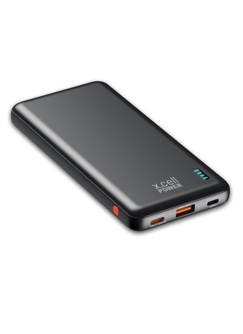 Xcell 10,000mAh Power Bank | 20W USB-C PD + 18W USB-A | Dual Input Charging | Compact Portable Power Station | iPhone, Samsung Galaxy, MacBook Air, iPad Pro Compatible | 36 Hours Power - Black