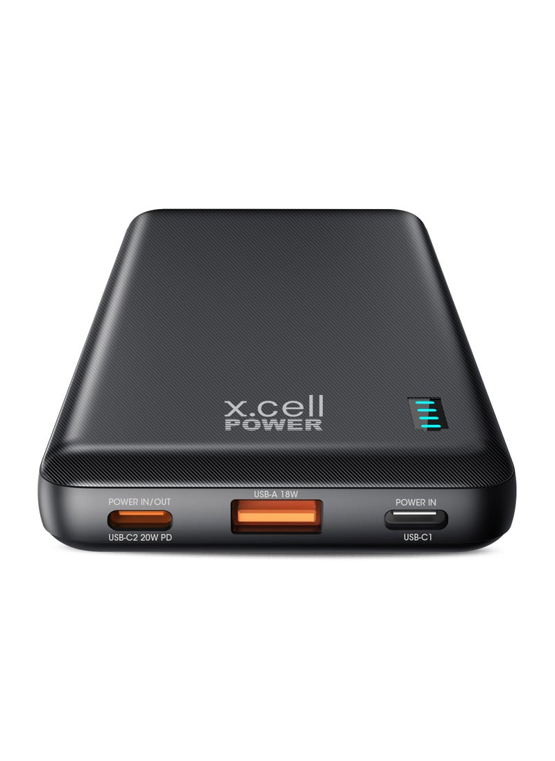 Xcell Xcell 10,000mAh Power Bank | 20W USB-C PD + 18W USB-A | Dual Input Charging | Compact Portable Power Station | iPhone, Samsung Galaxy, MacBook Air, iPad Pro Compatible | 36 Hours Power - Black  - Image 2