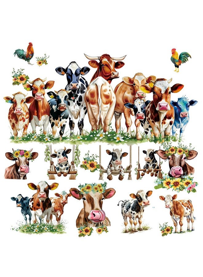 Barri Design Funny Cow Wall Stickers Cute Cow Window Stickers Farm Animal Wall Decals Peel and Stick Sunflower Cattle Cow Print Window Decals Clings Farmhouse Wall Stickers for Kitchen Bedroom Decor - Image 1