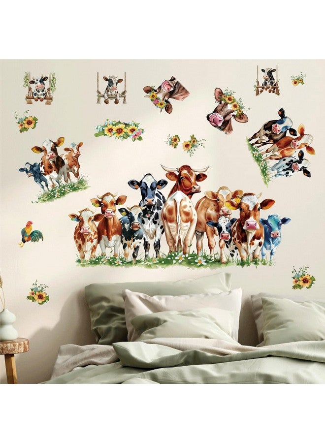 Barri Design Funny Cow Wall Stickers Cute Cow Window Stickers Farm Animal Wall Decals Peel and Stick Sunflower Cattle Cow Print Window Decals Clings Farmhouse Wall Stickers for Kitchen Bedroom Decor - Image 2