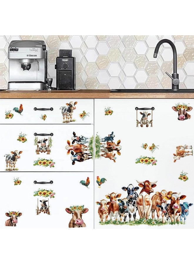 Barri Design Funny Cow Wall Stickers Cute Cow Window Stickers Farm Animal Wall Decals Peel and Stick Sunflower Cattle Cow Print Window Decals Clings Farmhouse Wall Stickers for Kitchen Bedroom Decor - Image 4