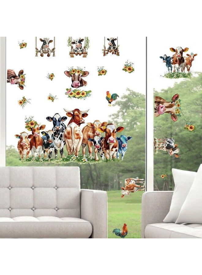 Barri Design Funny Cow Wall Stickers Cute Cow Window Stickers Farm Animal Wall Decals Peel and Stick Sunflower Cattle Cow Print Window Decals Clings Farmhouse Wall Stickers for Kitchen Bedroom Decor - Image 3