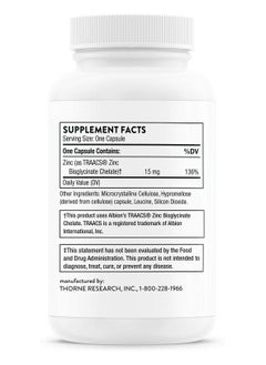 Thorne Zinc Bisglycinate 15mg Dietary Supplement 60 Capsules  - Image 3