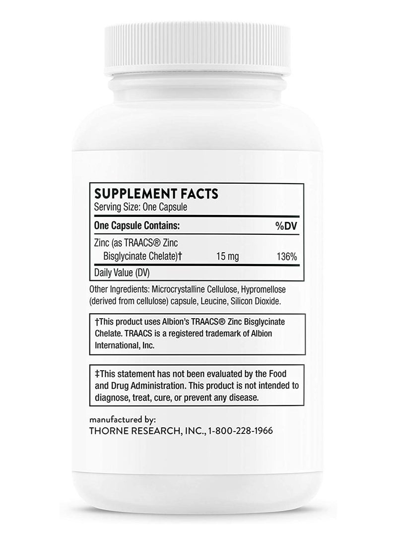 Thorne - Zinc Bisglycinate 15mg Dietary Supplement 60 Capsules - Image 1