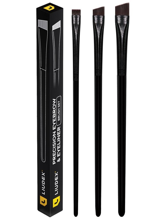LIUDEX Eyeliner & Eyebrow Brush Set | Fine Angled, Slanted, Ultra-Thin Flat Makeup Brushes for Precision Gel & Brow Tinting with Soft Synthetic Hairs | For PMU Microblading Eyebrow Mapping - Image 1