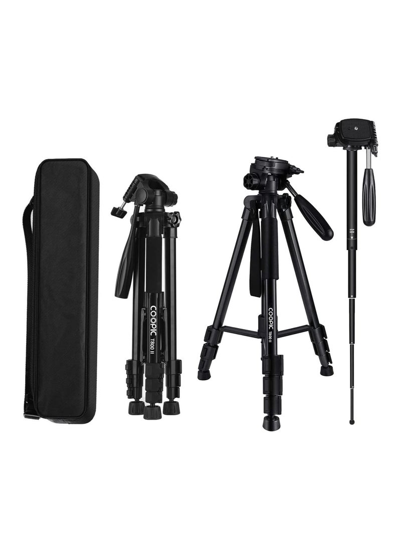 Coopic - COOPIC T800 II 2-in-1 Photography Tripod Monopod Stand Aluminum Alloy 3-Way Swivel Pan Head 165cm Maximum Height 4kg Load Capacity with Carrying Bag for DSLR Cameras Camcorders - Image 1
