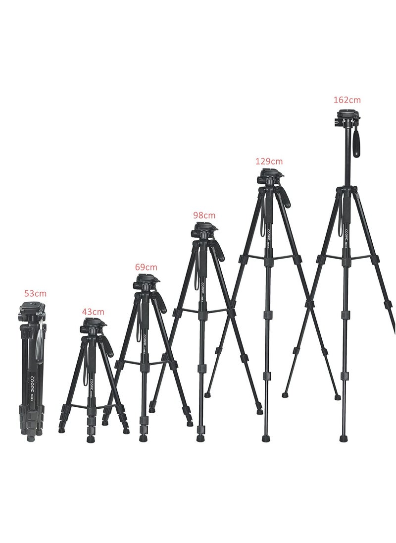 Coopic - COOPIC T800 II 2-in-1 Photography Tripod Monopod Stand Aluminum Alloy 3-Way Swivel Pan Head 165cm Maximum Height 4kg Load Capacity with Carrying Bag for DSLR Cameras Camcorders - Image 1