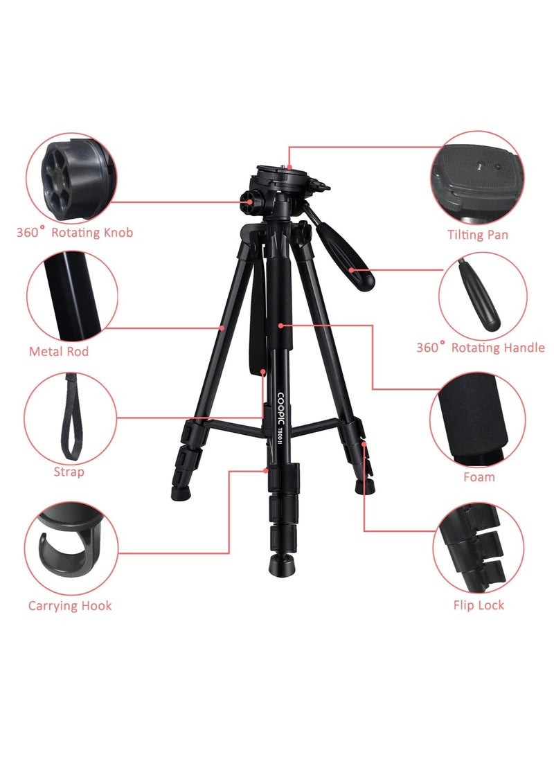 Coopic - COOPIC T800 II 2-in-1 Photography Tripod Monopod Stand Aluminum Alloy 3-Way Swivel Pan Head 165cm Maximum Height 4kg Load Capacity with Carrying Bag for DSLR Cameras Camcorders - Image 1