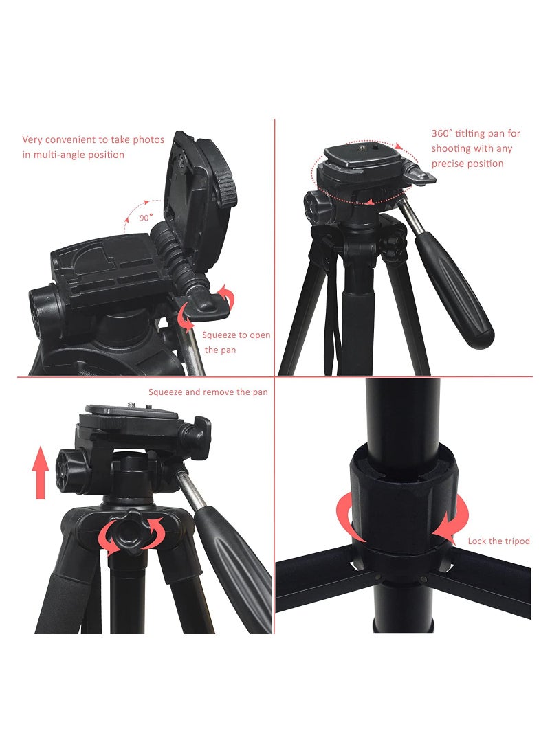 Coopic - COOPIC T800 II 2-in-1 Photography Tripod Monopod Stand Aluminum Alloy 3-Way Swivel Pan Head 165cm Maximum Height 4kg Load Capacity with Carrying Bag for DSLR Cameras Camcorders - Image 1