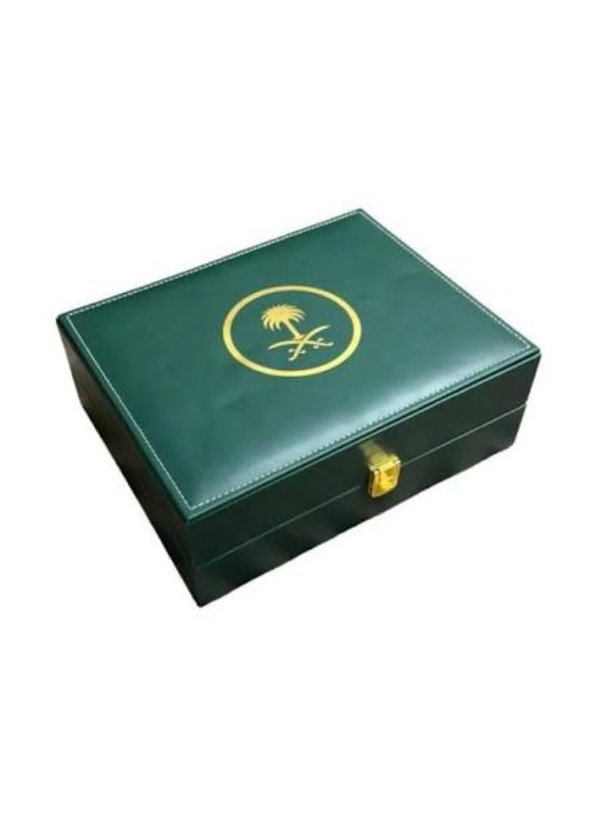 Premium Double Super Blue Kalimantan Oud – A luxury Italian leather box containing one ounce of premium Blue Oud, featuring the "Two Swords and Palm Tree" emblem. - Image 4
