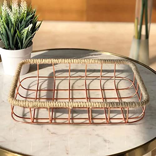 Emoh Decor Premium Bathroom And Kitchen Wicker Rectangular Basket Seagrass Kauna Grass For Towel - 11" X 8" X 2.5" Rose Gold - Image 1