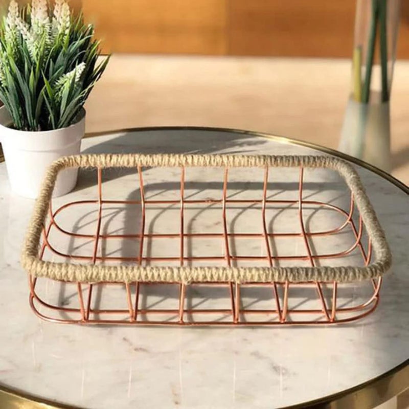 Emoh Decor Premium Bathroom And Kitchen Wicker Rectangular Basket Seagrass Kauna Grass For Towel - 11" X 8" X 2.5" Rose Gold - Image 5