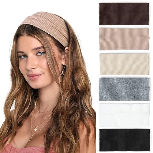 TERSE Headbands for Women Wide Non Slip Boho Head Bands Soft Elastic Thick Hairbands Fashion Workout Yoga Hair Accessories, 6 Pack - Image 1