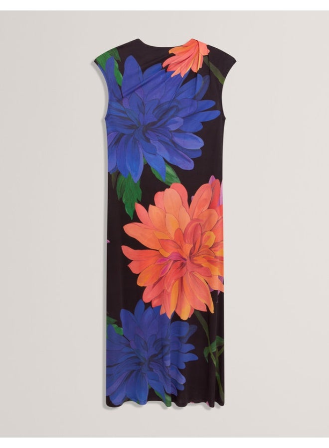 Ted Baker Printed Midi Dress with Draped Neck Deta - Image 1