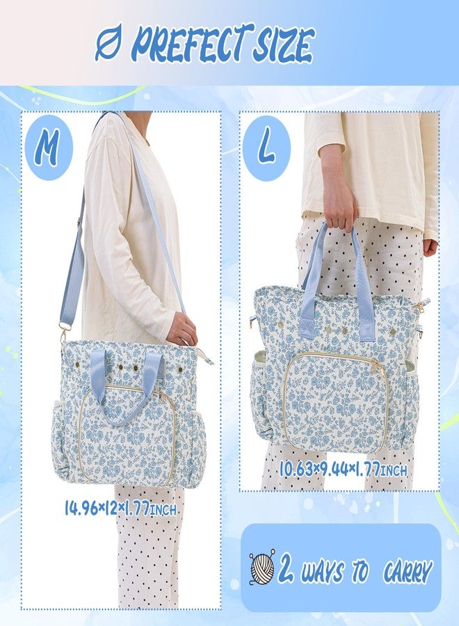 SilTriangle Large Blue floral quilted Crochet Knitting Bags and Totes Organizer Cotton Yarn Hook Bag Holder Christmas Corduroy Gift for Crochet Lover Crocheting Accessories, Needle with Zipper, Size L - Image 3