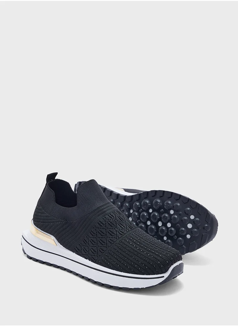 جينجر Diamante Fly Knit Slip On Comfort Shoes