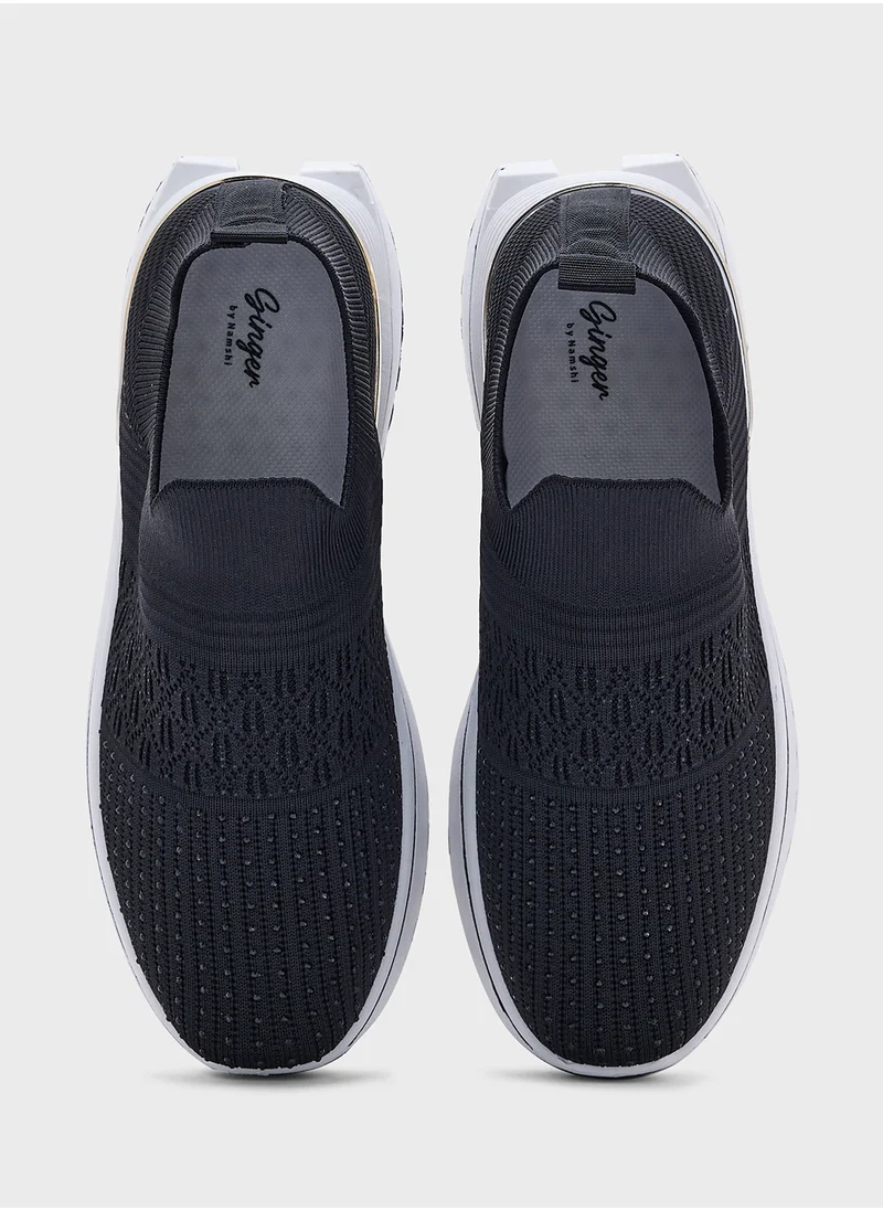 جينجر Diamante Fly Knit Slip On Comfort Shoes