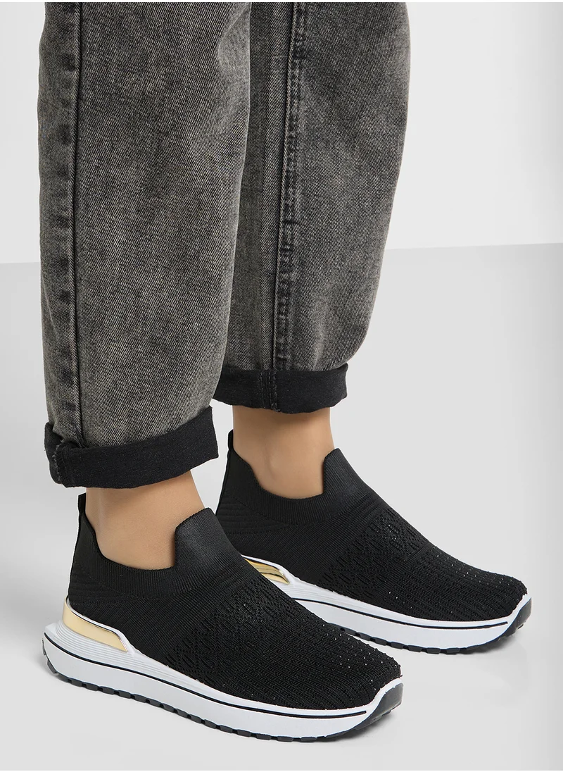 جينجر Diamante Fly Knit Slip On Comfort Shoes