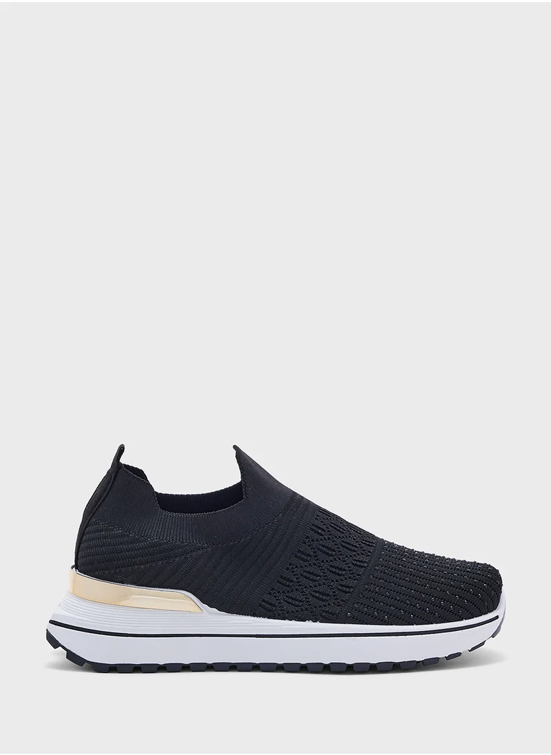 Ginger Diamante Fly Knit Slip On Comfort Shoes