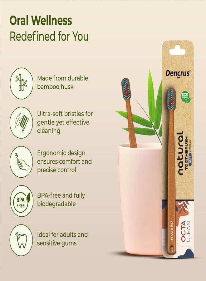 Dencrus Octa Clean Bamboo Toothbrush for Adults (Pack of 4) | 100% Natural & Eco Friendly Manual Toothbrush | BPA-Free & Ultra Soft Bristles for Gentle & Sensitive Care - Image 2