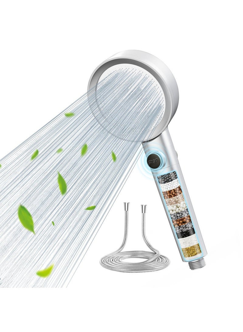 FEELSO High Pressure Shower Head and 1.5m Hose with 2 Filters Silver - Image 1