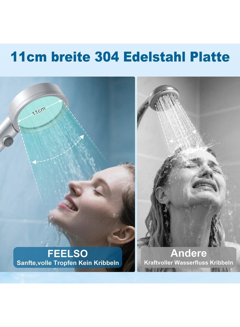 FEELSO High Pressure Shower Head and 1.5m Hose with 2 Filters Silver - Image 2