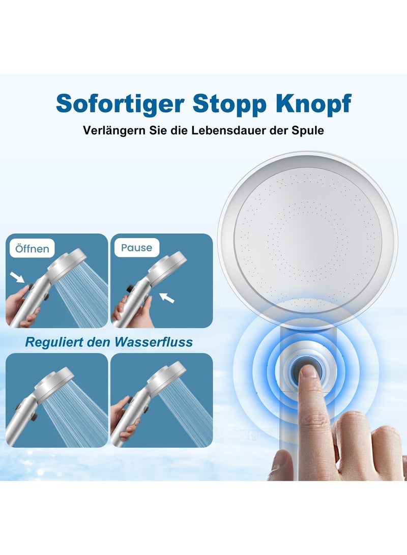 FEELSO High Pressure Shower Head and 1.5m Hose with 2 Filters Silver - Image 3