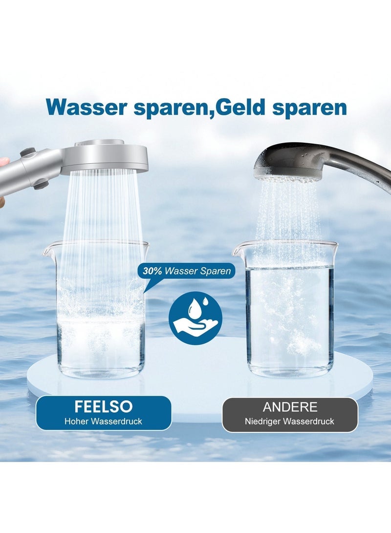 FEELSO High Pressure Shower Head and 1.5m Hose with 2 Filters Silver - Image 4