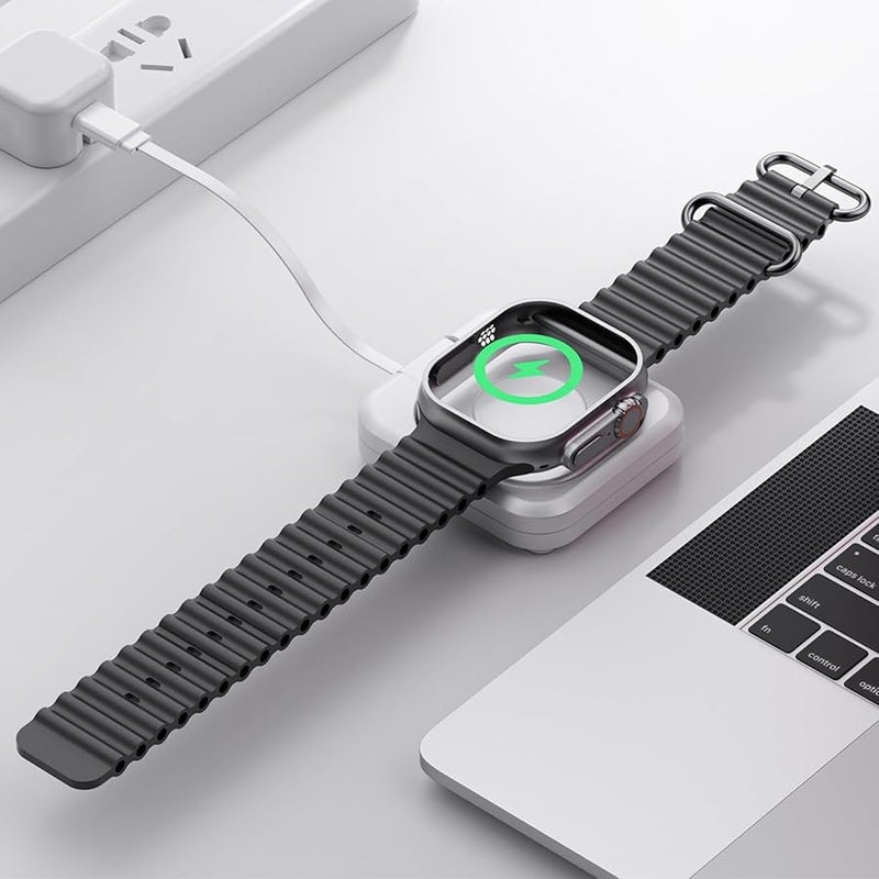 Black Charging Dock for Apple Watch Series 9 8 7 6 5 4 with Stowable Travel Cable - Image 3