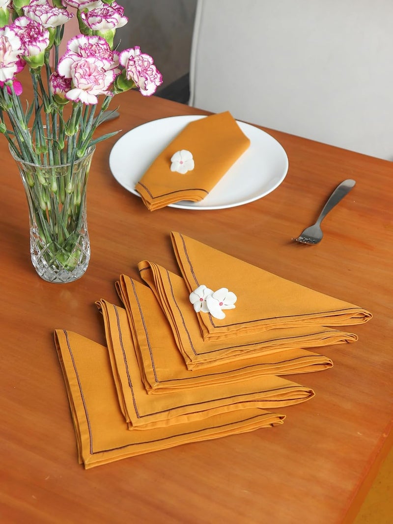 Zeba World Dinner Table Napkins 100% Cotton Set of 6 pcs | Embroidered Chawal Taka | Washable and Reusable Napkins for Dinner Table - Mustard Color - 16x16 inches (40x40cms) (Pack of 6) - Image 1