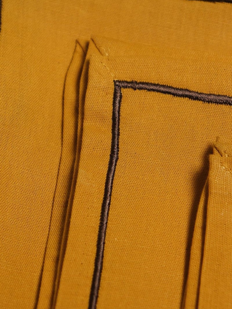 Zeba World Dinner Table Napkins 100% Cotton Set of 6 pcs | Embroidered Chawal Taka | Washable and Reusable Napkins for Dinner Table - Mustard Color - 16x16 inches (40x40cms) (Pack of 6) - Image 3