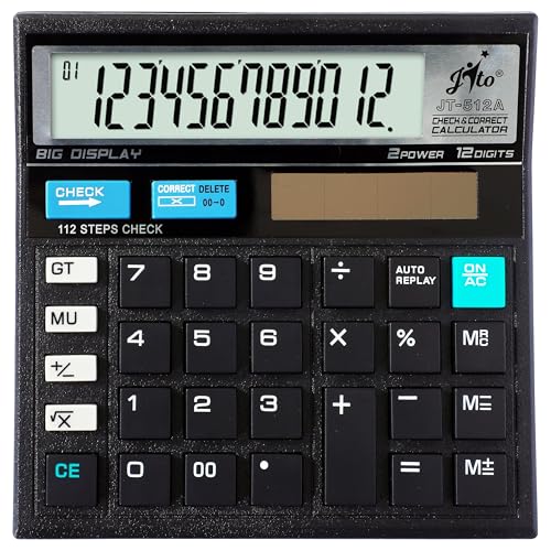 Jito 12 Digits JT-512A Black 18 Months Warranty Electronic Calculator with External AAA Replacement Battery - Image 1