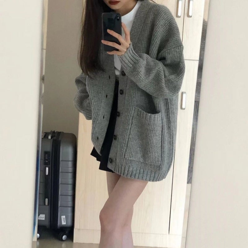 Sweater Coat Spring, Autumn, Autumn, Winter And Japanese Style Lazy Milk Style Retro Loose Knitted Cardigan Overlap - Image 1