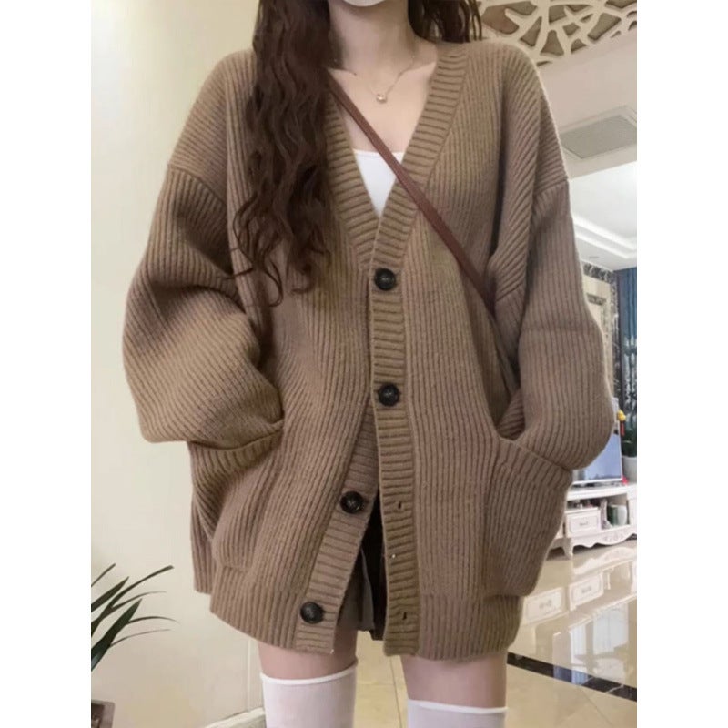 Sweater Coat Spring, Autumn, Autumn, Winter And Japanese Style Lazy Milk Style Retro Loose Knitted Cardigan Overlap - Image 3