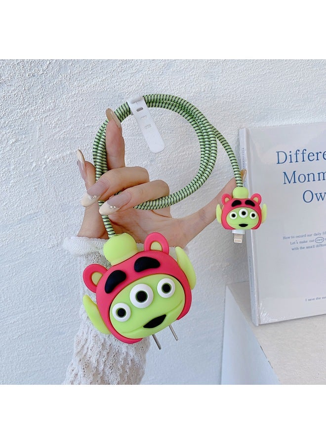 2024 Four-piece Charger Protective Cover For Apple 15 Fast Charging Protective Cover 18W/20W Charger-Specifications:143. Three-eyed Boy (set Of Four) Big And Small Heads + 1.4m Wire Rope + Tie - Image 1